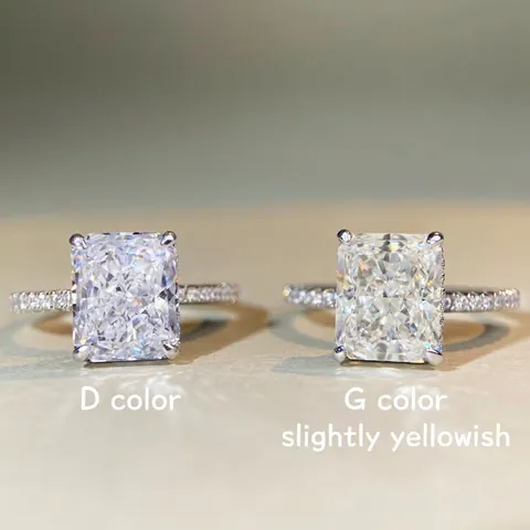 Anillo de Plata de Ley 925 Corte Radiant Circonia para Mujer Lujo Cuadrado Diamante de Alto Carbono Pavé Compromiso Boda Joyería