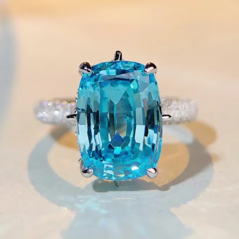 Luxus 925 Sterlingsilber Blau Grün Zirkonia Ring 10 Karat Rechteckig Kissen Schliff Eingelegter Zirkonia Ringe Für Damen Schmuck Geschenk