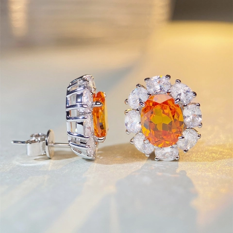 Orecchini a Lobo in Argento Sterling 925 a Forma di Fiore con Zirconia Colorata Design Girasole Gioielli Matrimonio Festa Quotidiani