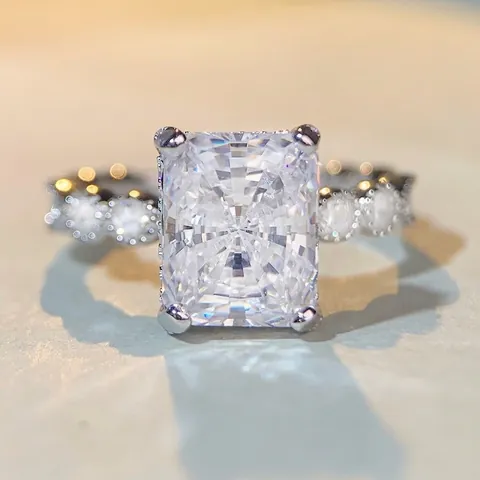 Luxurious 925 Sterling Silver Radiant Cut Zirconia Ring Elegant Square Yellow Pink White Inlaid Engagement Ring For Women Fashion Jewelry