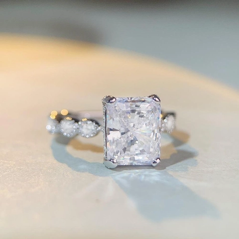 Luxurious 925 Sterling Silver Radiant Cut Zirconia Ring Elegant Square Yellow Pink White Inlaid Engagement Ring For Women Fashion Jewelry