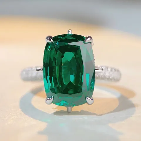Lussuoso Anello in Argento Sterling S925 Con Zirconia Taglio Smeraldo Gemma Verde Blu Incastonatura Pavé Gioielli da Sposa Donna