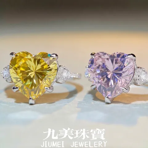 Anillo de Plata de Ley S925 con Forma de Corazón y Diamantes de Imitación para Mujer Rosa Amarillo Compromiso Boda Joyería