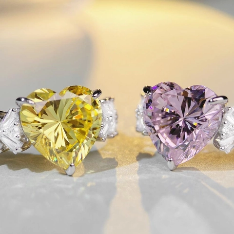 S925 Sterling Silver Heart Zirconia Ring For Women Luxury Pink Yellow Red Gemstone Rings Fashion Party Jewelry Gift