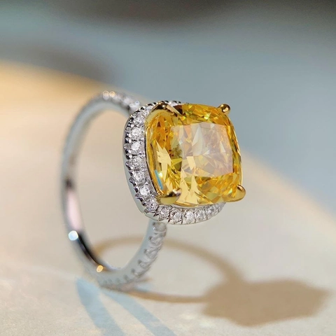 Lussuoso Anello Quadrato in Argento Sterling 925 con Taglio Radiant e Rhinestone Halo per Matrimonio Festa Donna Gioielli