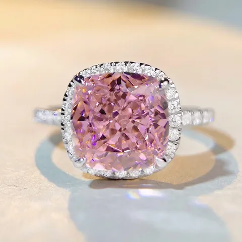 Anello Halo in Argento Sterling 925 con Zirconia Taglio a Cuscino Anello Statement di Lusso con Intarsio Pave per Donna