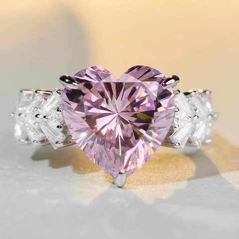 S925 Sterling Silver Heart Zirconia Ring For Women Luxury Pink Yellow Red Gemstone Rings Fashion Party Jewelry Gift