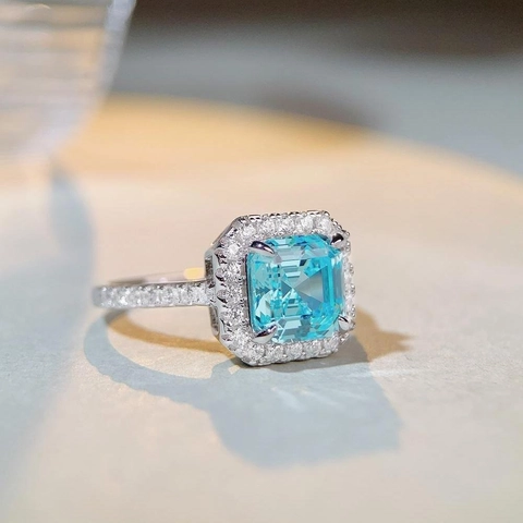 Luxus 925 Sterlingsilber Quadratisch Asscher Schliff Zirkonia Ring Halo Fassung Hochzeit Party Schmuck Geschenk Für Damen