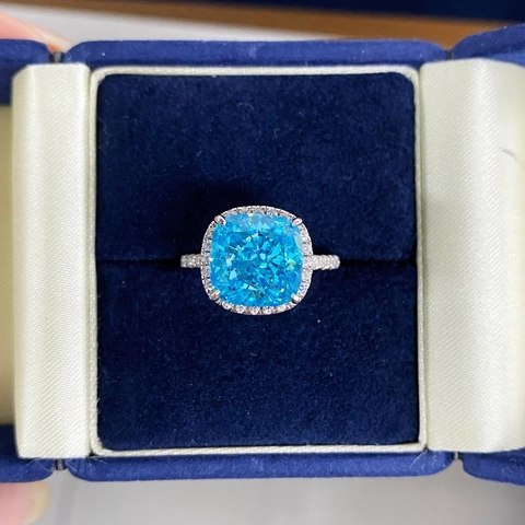 Luxe 925 Sterling Zilveren Cushion Cut Halo Ring Voor Dames Cushion Radiant Ice Flower Cut Strass Ingelegde Ring Bruiloft Sieraden