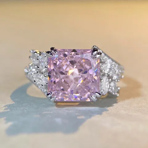 S925 Sterlingsilber Radiant Cut Zirkonia Ring Für Damen Luxus Geometrische Quadrat Rosa Blau Gelb Grün Stein Schmuck