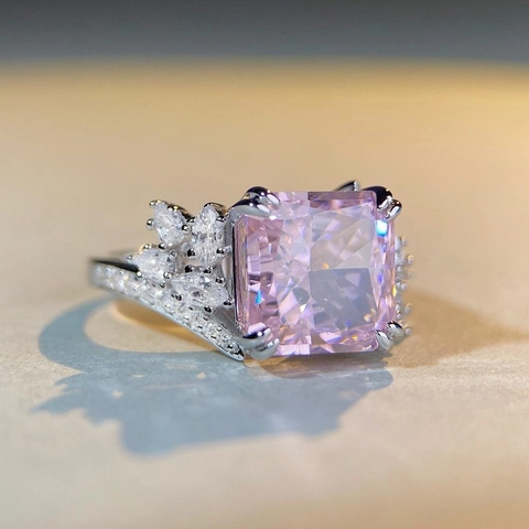 S925 Sterlingsilber Radiant Cut Zirkonia Ring Für Damen Luxus Geometrische Quadrat Rosa Blau Gelb Grün Stein Schmuck