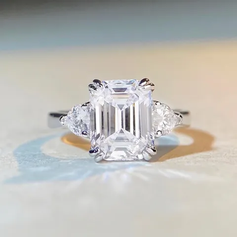 Eleganter 925 Sterlingsilber Ring Mit Smaragdschliff Zirkonia Für Damen Luxus Drei Steine Verlobung Hochzeit Schmuck