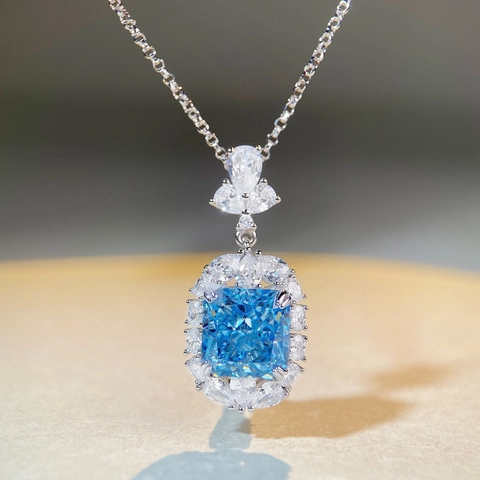 Collana con Pendente in Argento Sterling 925 con Strass Taglio Radiant Quadrato per Donna Gioielli di Lusso con Pietre Preziose