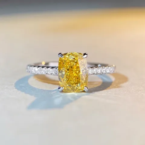 Luxueuse Bague en Argent Sterling 925 avec Zirconia Taille Radiant Pierre Précieuse Jaune Rose Bleue Bijoux de Mode Géométriques