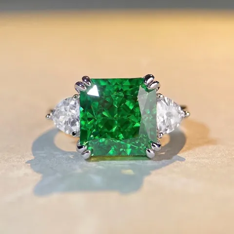 925 Sterling Zilver Drie Stenen Zirconia Ring Elegant Vierkant Radiant Cut Geometrisch Mode Sieraden Ring Voor Vrouwen