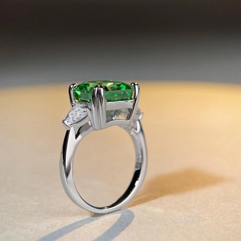 925 Sterling Zilver Drie Stenen Zirconia Ring Elegant Vierkant Radiant Cut Geometrisch Mode Sieraden Ring Voor Vrouwen