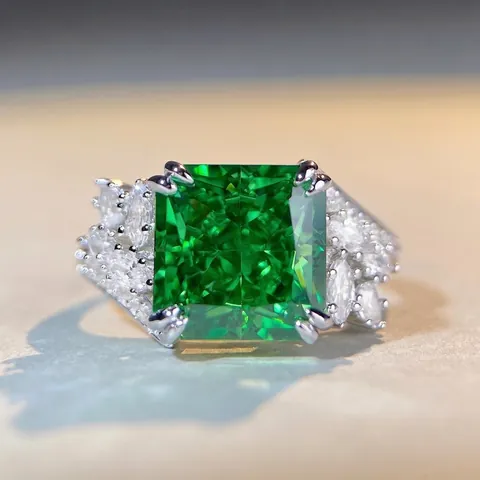 S925 Sterling Silver Radiant Cut Zircon Ring For Women Elegant Square Emerald Green Pink Blue Yellow Gemstone Party Jewelry