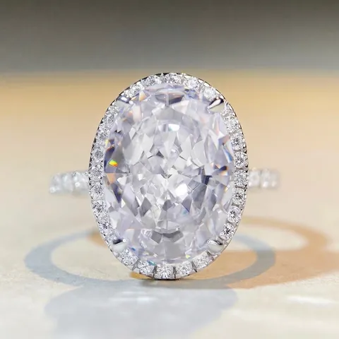 925 Sterling Silver Oval Cut Halo Ring For Women Luxurious 10 Carat Large Rhinestone Radiant Cut Wedding Engagement Jewelry