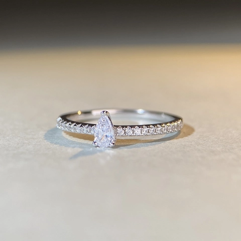 S925 Sterling Silver Water Drop Ring For Women Minimalist Elegant Pear Cut Zirconia Pave Finger Ring Daily Commute Jewelry