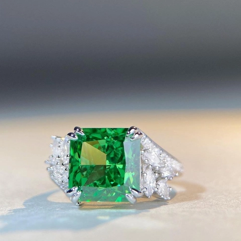 S925 Sterling Silver Radiant Cut Zircon Ring For Women Elegant Square Emerald Green Pink Blue Yellow Gemstone Party Jewelry
