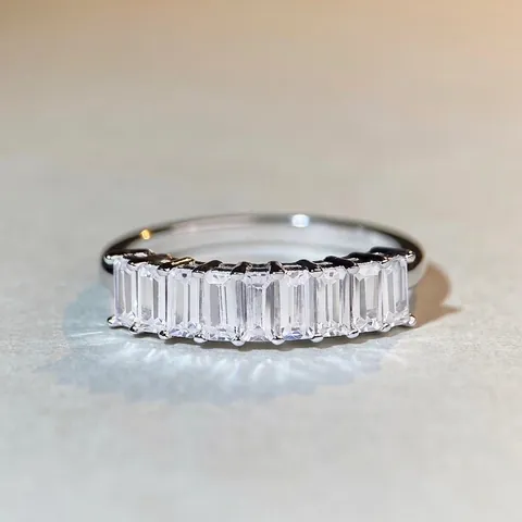 925 Sterling Silver Baguette Zirconia Row Ring For Women Minimalist Square Inlaid Geometric Fashion Finger Ring Jewelry Gift