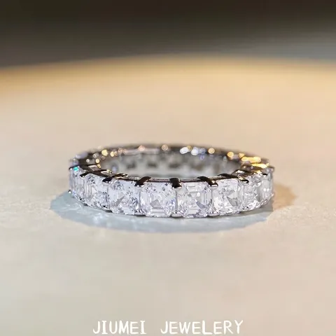 Anello Eternity in Argento Sterling 925 con Zirconia Taglio Asscher per Donna Fedina Quadrata Pavé Gioielli Impilabili Regalo