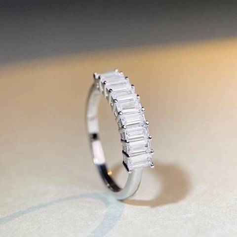 925 Sterling Silver Baguette Zirconia Row Ring For Women Minimalist Square Inlaid Geometric Fashion Finger Ring Jewelry Gift