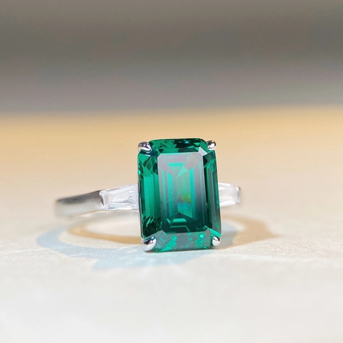 Anello Quadrato in Argento Sterling S925 Con Taglio Smeraldo Per Donna Gioielli Di Lusso Con Strass Matrimonio Fidanzamento Verde Bianco Rosa
