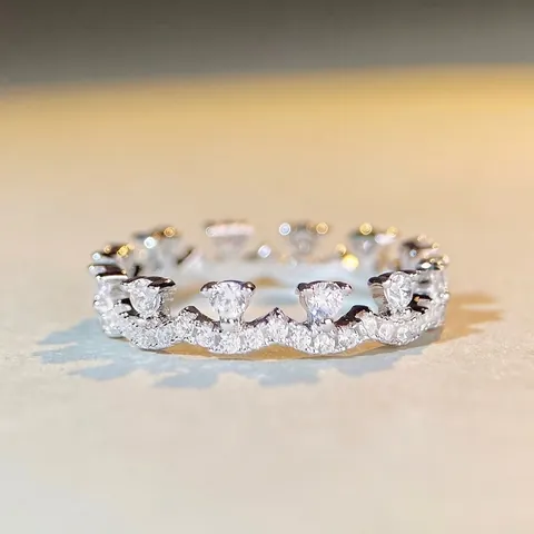 Anello di Pizzo Impilabile in Argento Sterling S925 Donna Pave Zirconia Corona Ondulata Elegante Semplice Stile Ins Gioielli