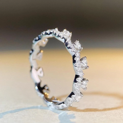 Anello di Pizzo Impilabile in Argento Sterling S925 Donna Pave Zirconia Corona Ondulata Elegante Semplice Stile Ins Gioielli