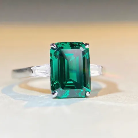 Anello Quadrato in Argento Sterling S925 Con Taglio Smeraldo Per Donna Gioielli Di Lusso Con Strass Matrimonio Fidanzamento Verde Bianco Rosa