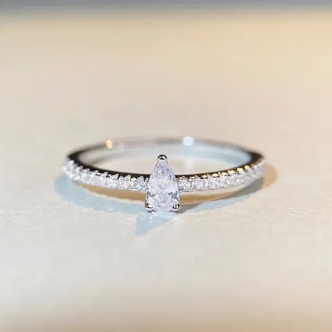 S925 Sterling Silver Water Drop Ring For Women Minimalist Elegant Pear Cut Zirconia Pave Finger Ring Daily Commute Jewelry