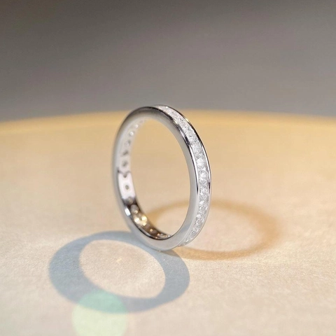 Anello Eternity in Argento Sterling 925 Per Donna Tondo Quadrato Zirconia Pavé Intarsiato Gioielli di Moda Impilabili