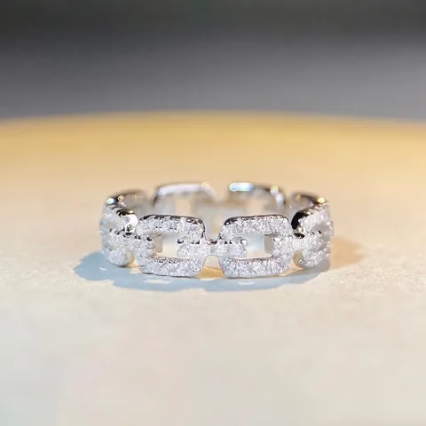 Anello a Catena in Argento Sterling 925 con Zirconia Pavé Design a Naso di Maiale Gioielli per Donna Regalo