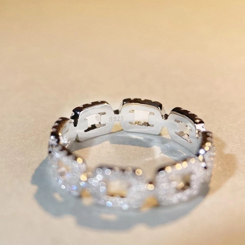 Anello a Catena in Argento Sterling 925 con Zirconia Pavé Design a Naso di Maiale Gioielli per Donna Regalo