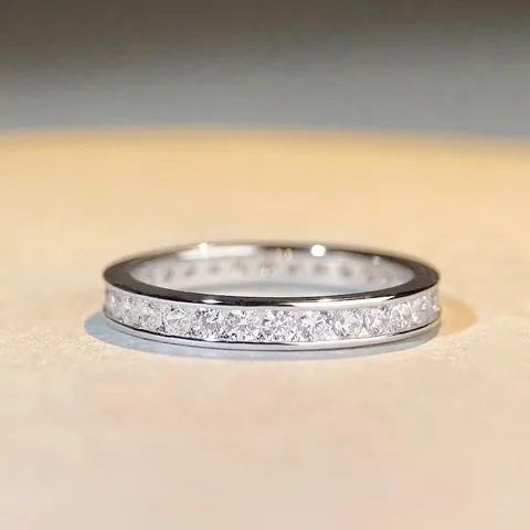Anello Eternity in Argento Sterling 925 Per Donna Tondo Quadrato Zirconia Pavé Intarsiato Gioielli di Moda Impilabili