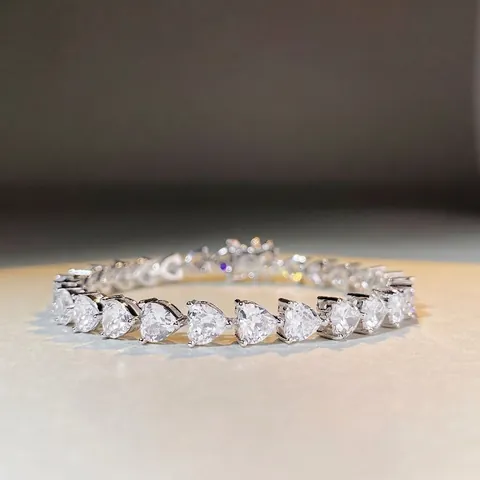 Bracciale Tennis a Cuore in Argento Sterling 925 con Moissanite per Donna Gioielli Scintillanti con Taglio a Cuore Regalo di Anniversario
