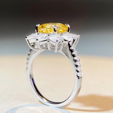 Bague Tournesol en Argent Sterling S925 pour Femme Luxueuse Bague Fleur Incrustée de Zirconia Bijoux de Fiançailles de Mode