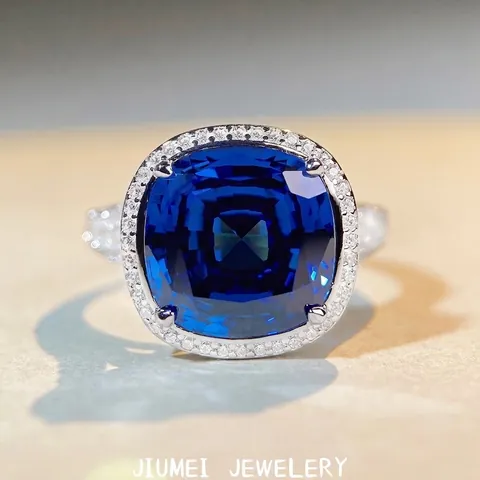 925 Sterling Zilver Kussenvorm Zirconia Halo Ring Voor Vrouwen Luxe Ronde Blauw Groen Zircon Verloving Bruiloft Feest Ring