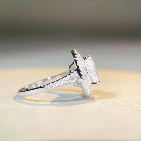 925 Sterling Silver Radiant Cut Zirconia Ring Double Halo Pavé Band Luxurious Engagement Wedding Jewelry For Women