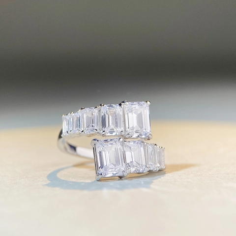 925 Sterlingsilber Smaragdschliff Zirkonia Bypass Ring Verstellbarer Offener Fingerring Modeschmuck Für Damen Herren