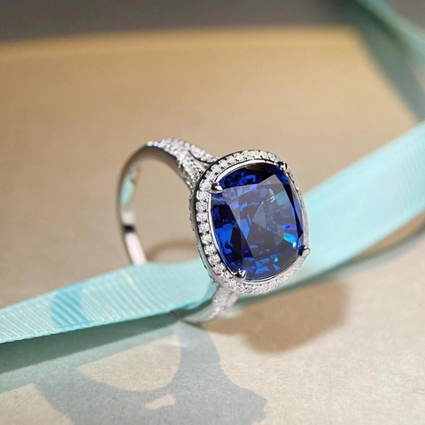 925 Sterling Zilver Kussenvorm Zirconia Halo Ring Voor Vrouwen Luxe Ronde Blauw Groen Zircon Verloving Bruiloft Feest Ring