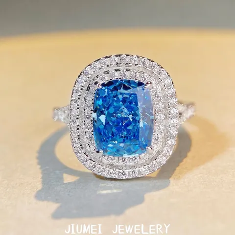 Anello in Argento Sterling 925 con Zirconia Taglio Radiant e Doppio Halo Lussuoso Gioiello Geometrico da Donna per Matrimonio Festa Regalo