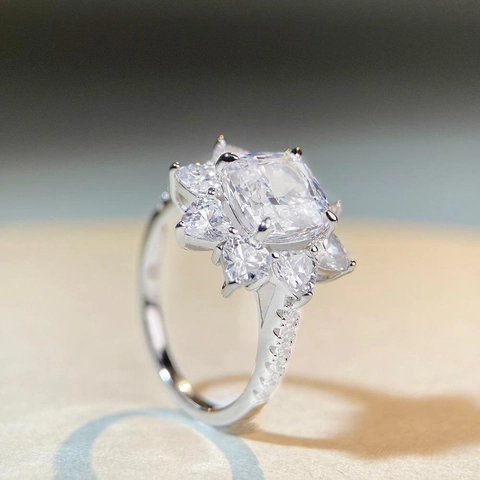 Anillo de Girasol de Plata de Ley 925 con Circonia de Corte Radiante Anillo de Dedo Floral Joyería Elegante Regalo de Mujer