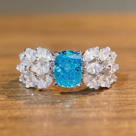 S925 Sterling Zilver Radiant Slijpvorm Zirconia Vlinder Vleugel Ring Luxe Blauw Roze Geel Zircon Fashion Vinger Sieraden Voor Dames