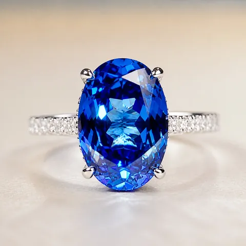 Luxurious 925 Sterling Silver Oval Cut Blue Zirconia Ring For Women High Carbon Diamond Wedding Engagement Party Jewelry