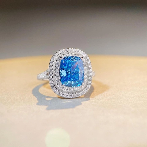Anello in Argento Sterling 925 con Zirconia Taglio Radiant e Doppio Halo Lussuoso Gioiello Geometrico da Donna per Matrimonio Festa Regalo