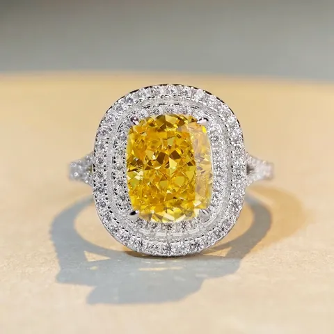 Πολυτελές Δαχτυλίδι από Ασήμι 925 Cushion Cut Double Halo για Γυναίκες Κομψό Δαχτυλίδι Μόδας με Ένθετο Στρας Κοσμήματα Δώρο