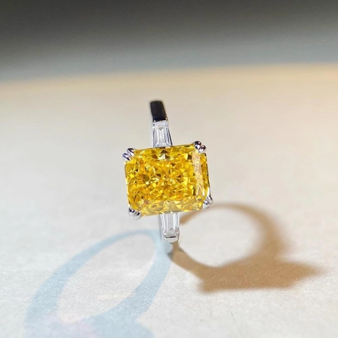 Elegant 925 Sterling Silver Radiant Cut Rhinestone Ring Three Stone Rectangular Geometric Jewelry For Women Party Wedding