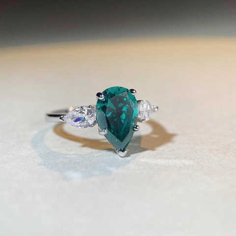 Anello a Tre Pietre in Argento Sterling 925 Zirconia a Taglio a Pera Per Donna Lussuoso Gioiello da Dito per Matrimonio Fidanzamento